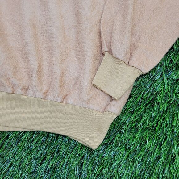 Vintage 70s MOD Velour Sweater M/L 21x23 Beige Cropped USA - Picture 8 of 11